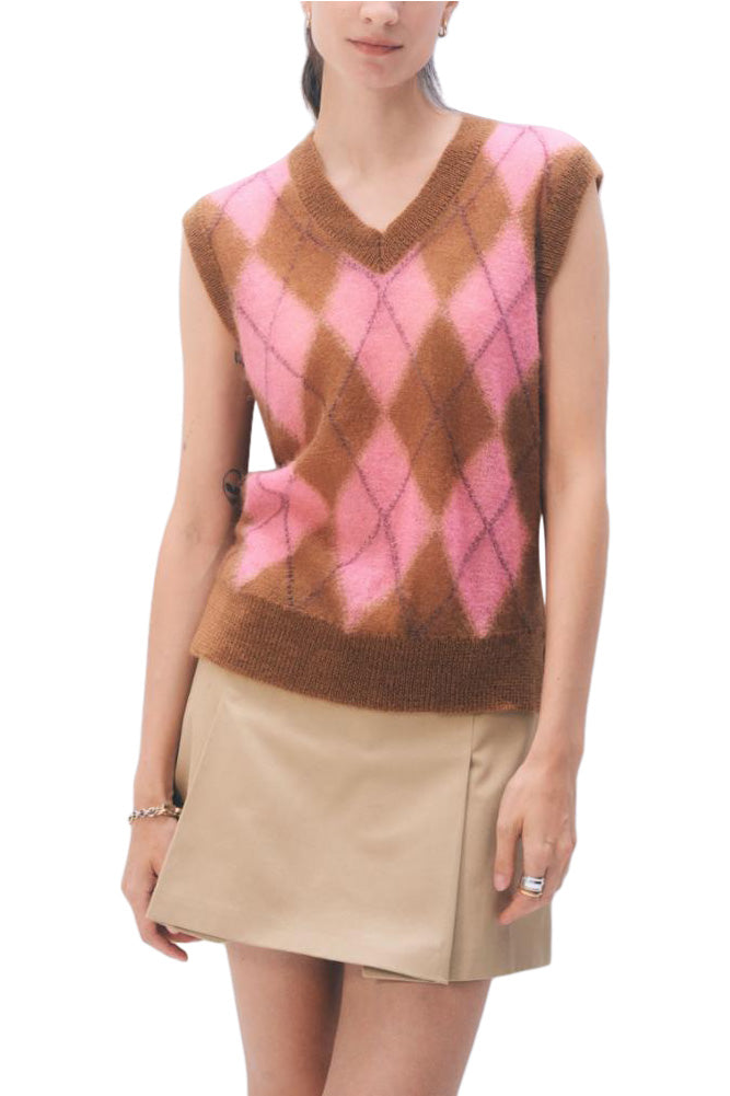 White & Warren Mohair Luxe Argyle Vest
