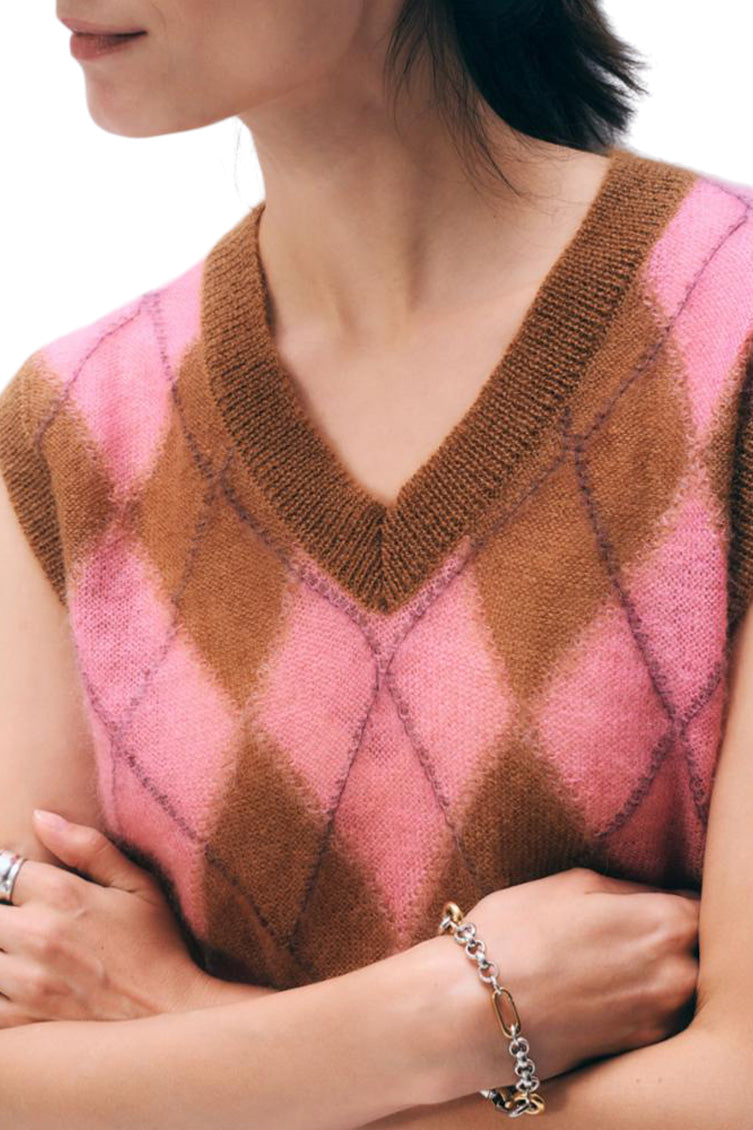 White & Warren Mohair Luxe Argyle Vest