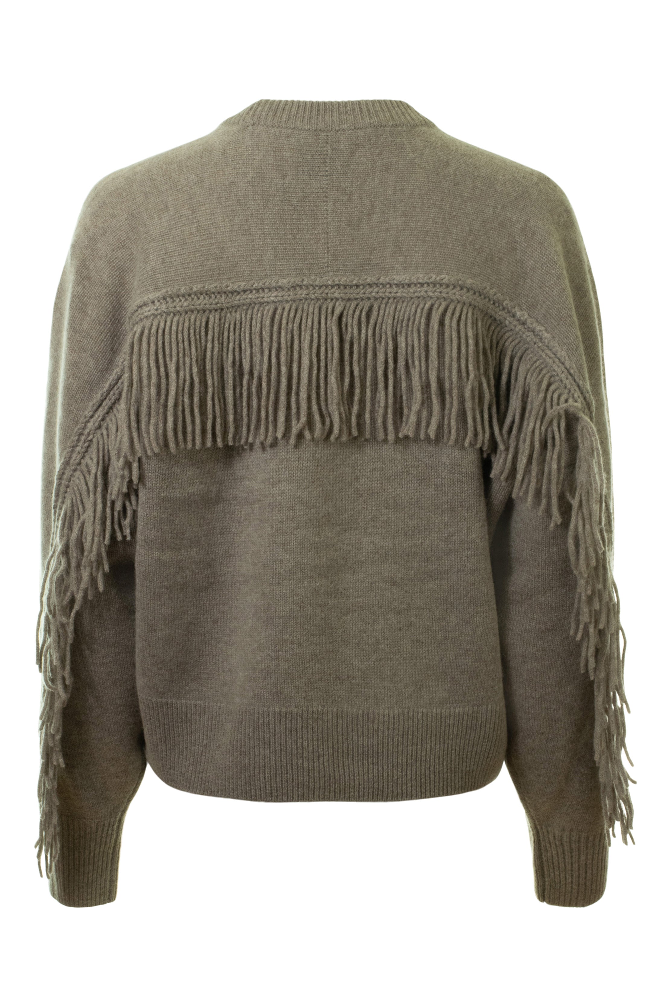 White & Warren Cashmere Blend Luxe Fringe Crewneck Sweater