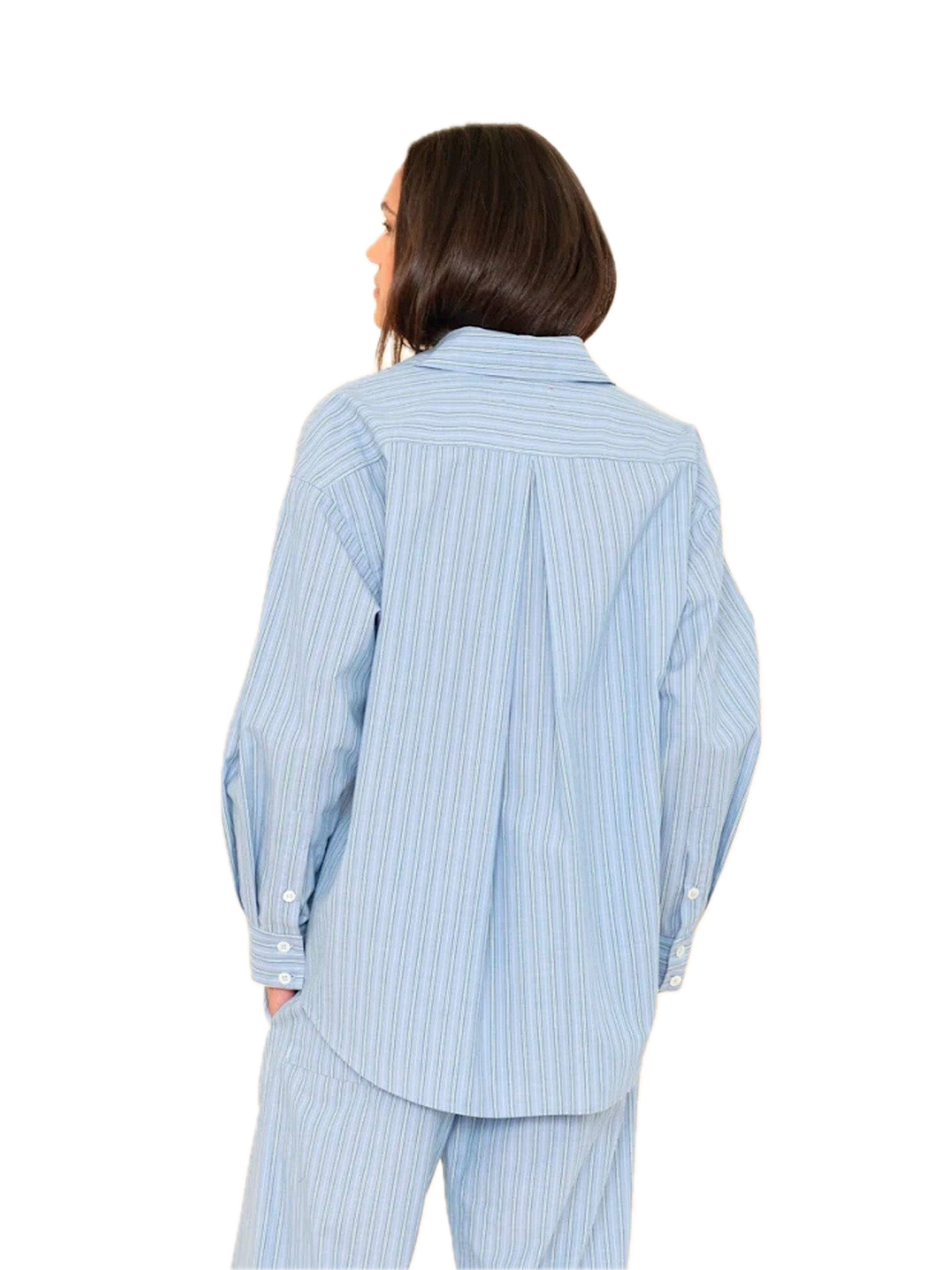 Xirena Hayven Shirt in Chambray Teal Stripe
