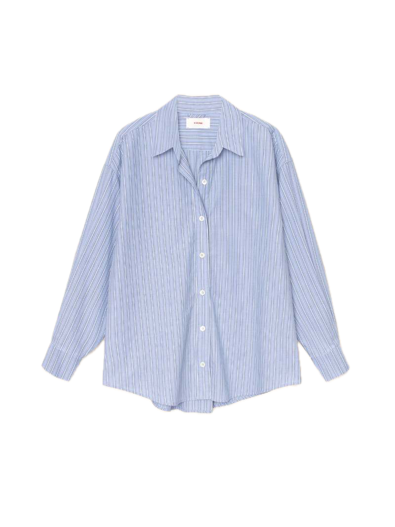 Xirena Hayven Shirt in Chambray Teal Stripe