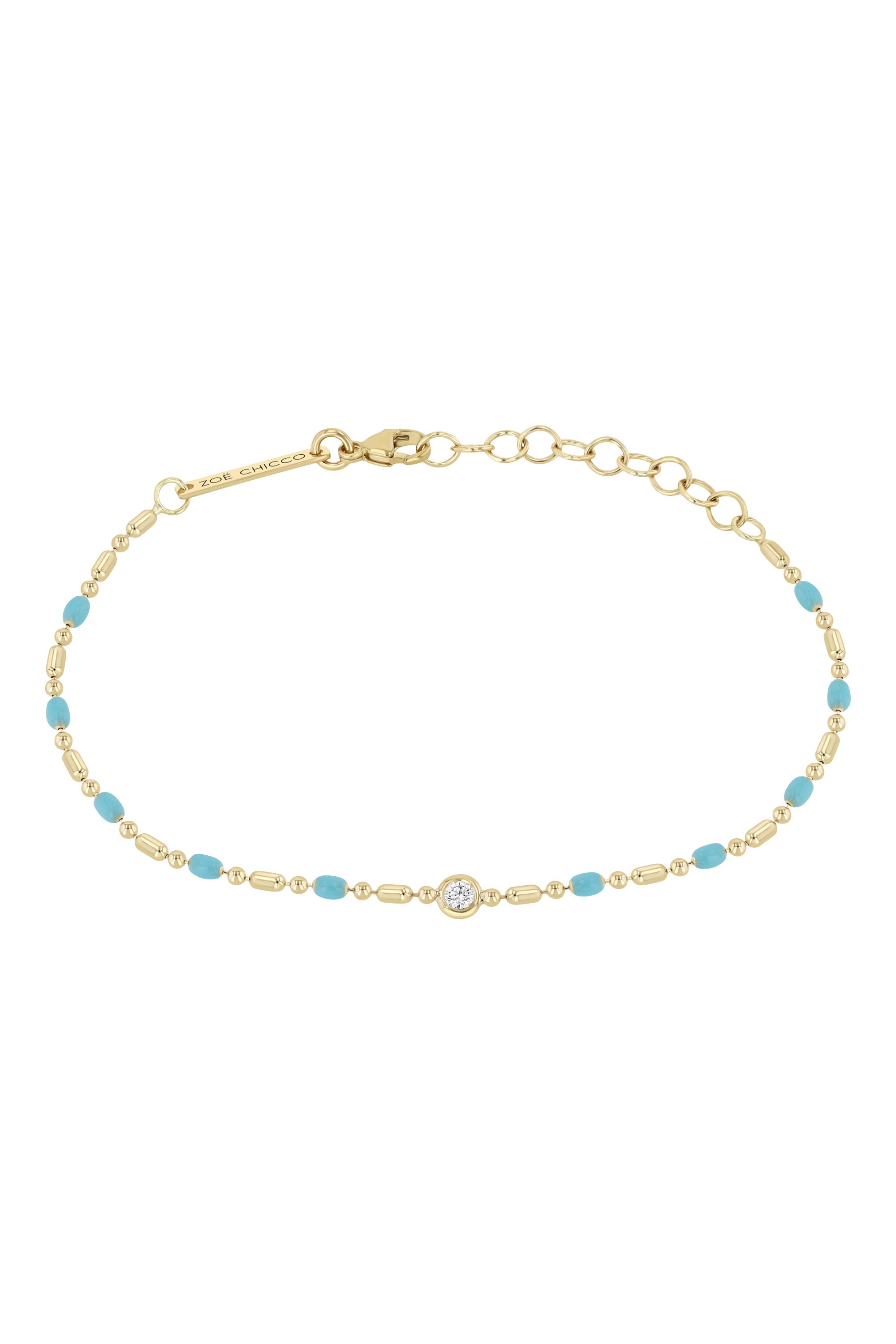 Zoe Chicco Turquoise Enamel Beaded Bracelet in Yellow Gold