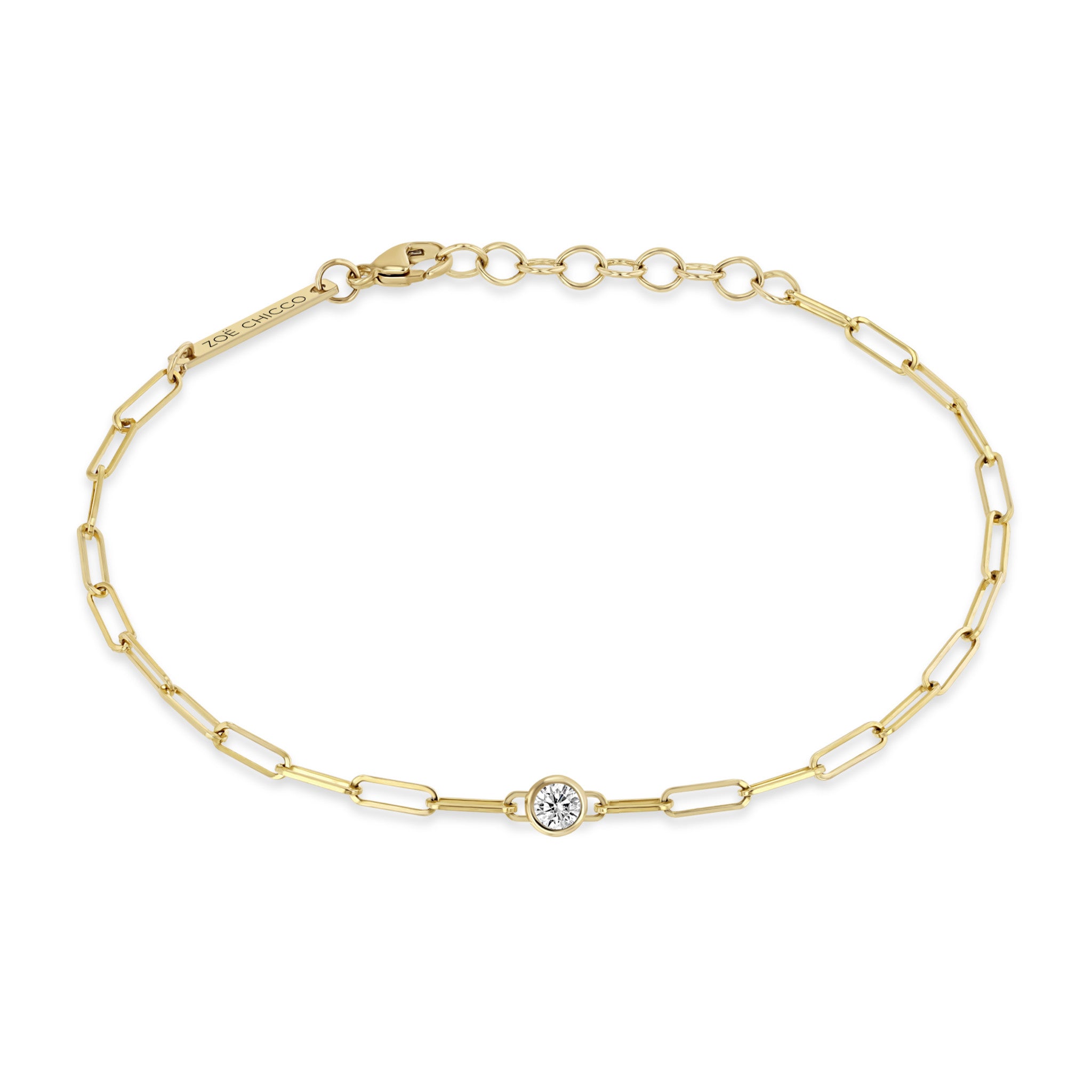 Zoe Chicco 14k Floating Diamond Small Paperclip Chain Bracelet in Yellow Gold