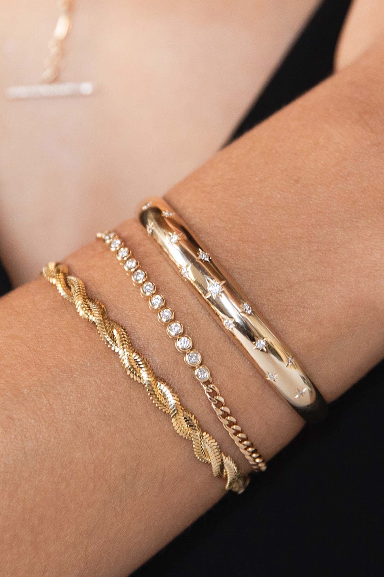 Zoe Chicco Diamond Bezel Tennis Segment Curb Chain Bracelet in 14k Yellow Gold