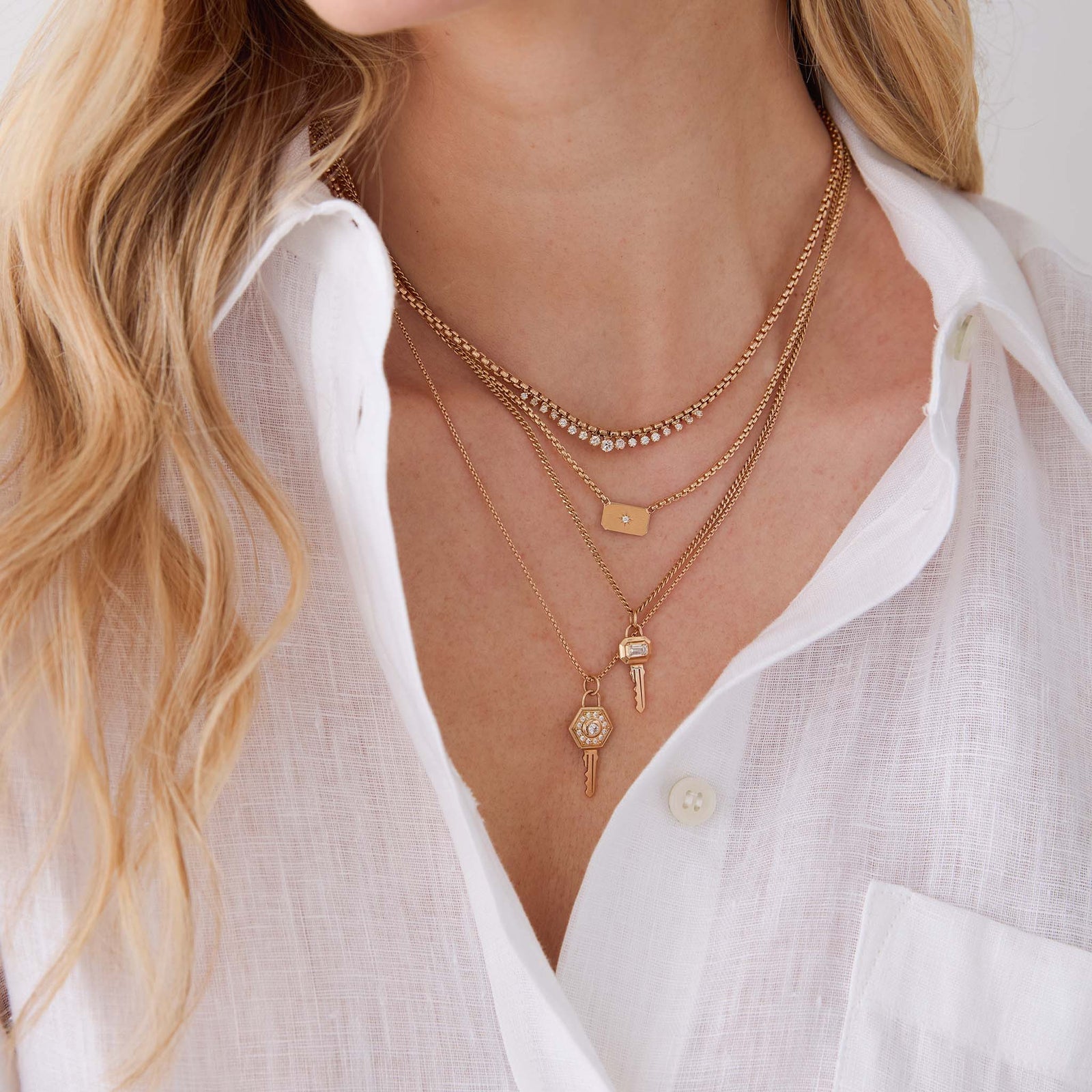 Zoe Chicco 14k Graduated Prong Diamond Medium Box Chain Necklace in Yellow Gold