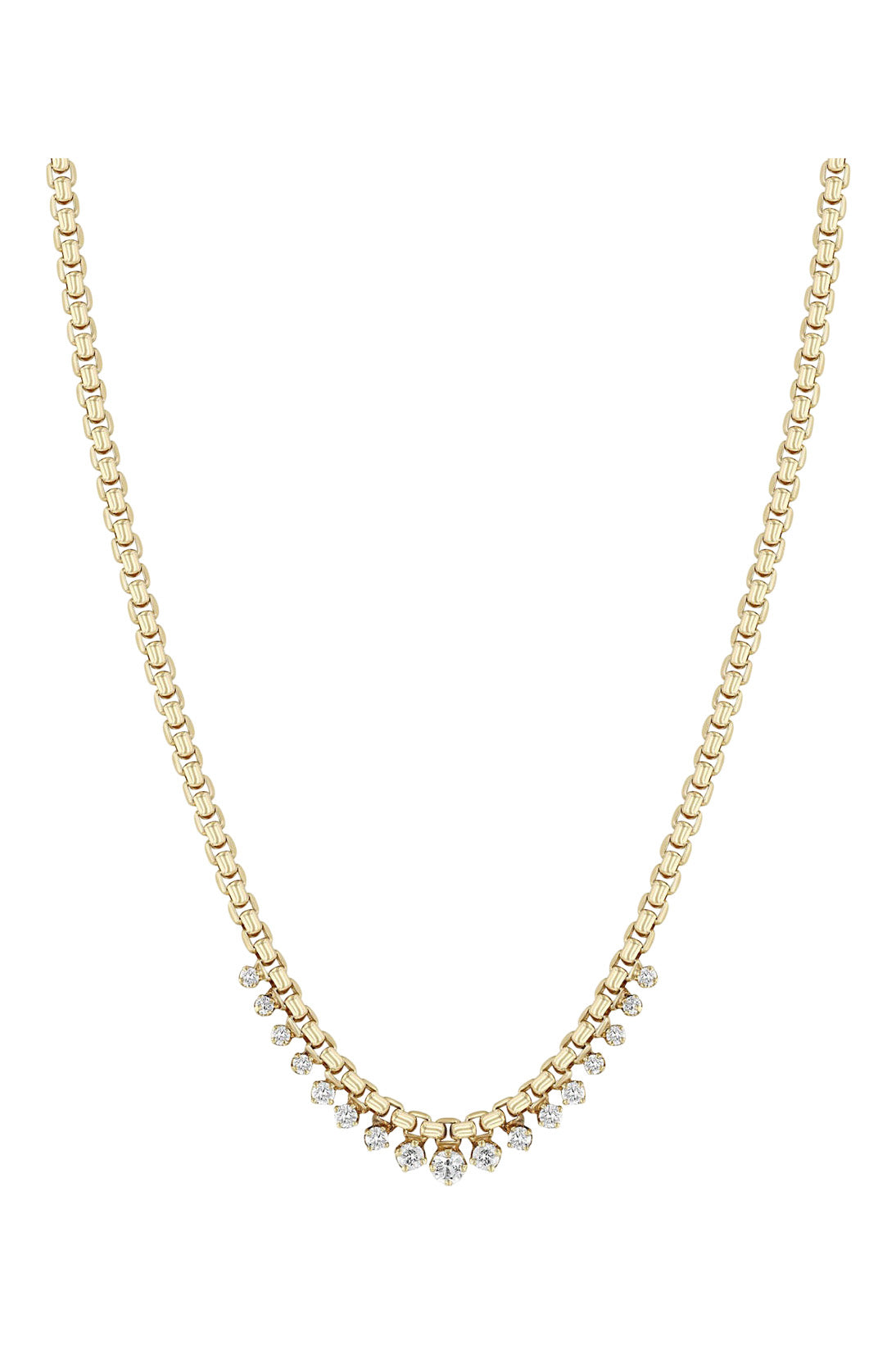 Zoe Chicco 14k Graduated Prong Diamond Medium Box Chain Necklace in Yellow Gold