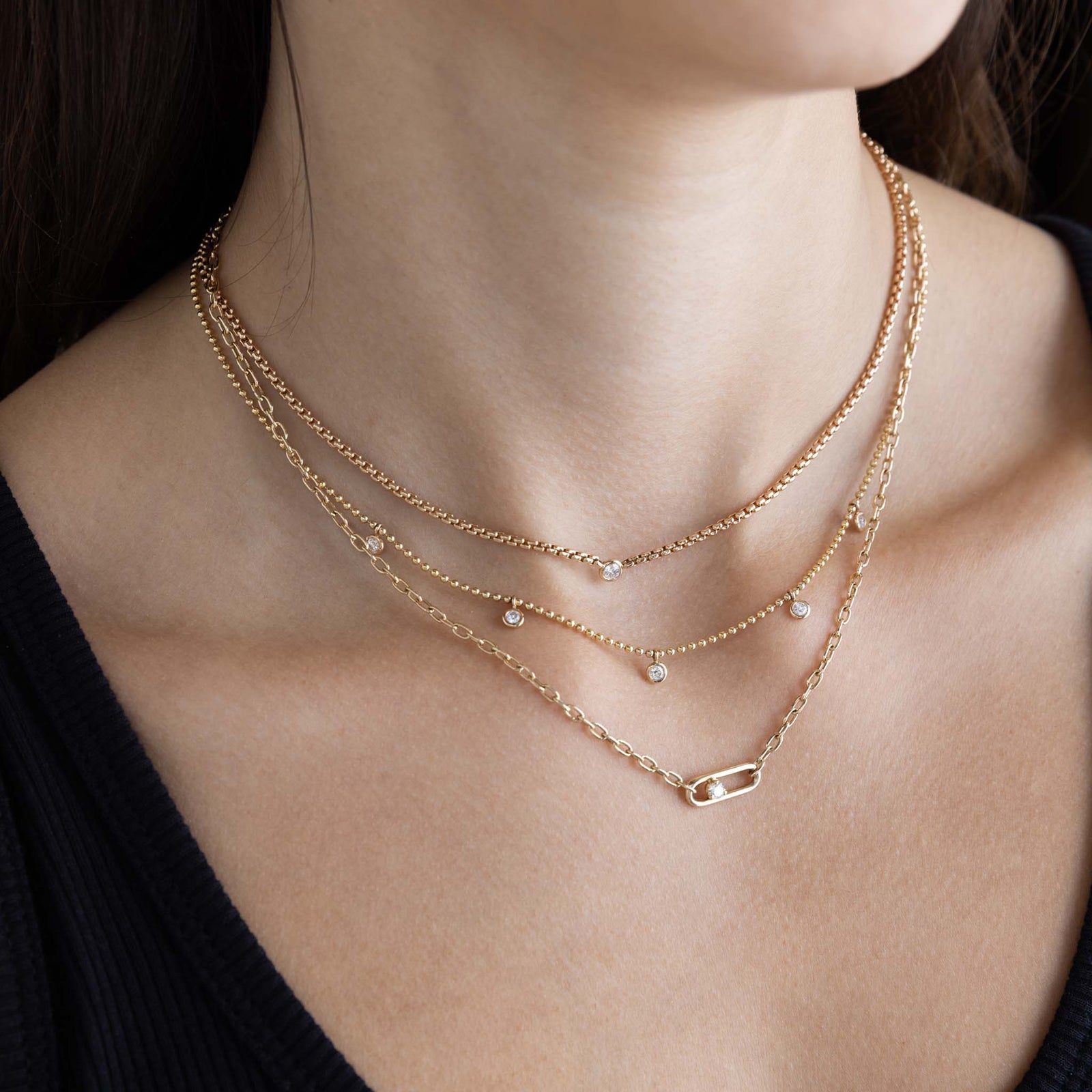 Zoe Chicco 14k Floating Diamond Small Box Chain Necklace in Yellow Gold
