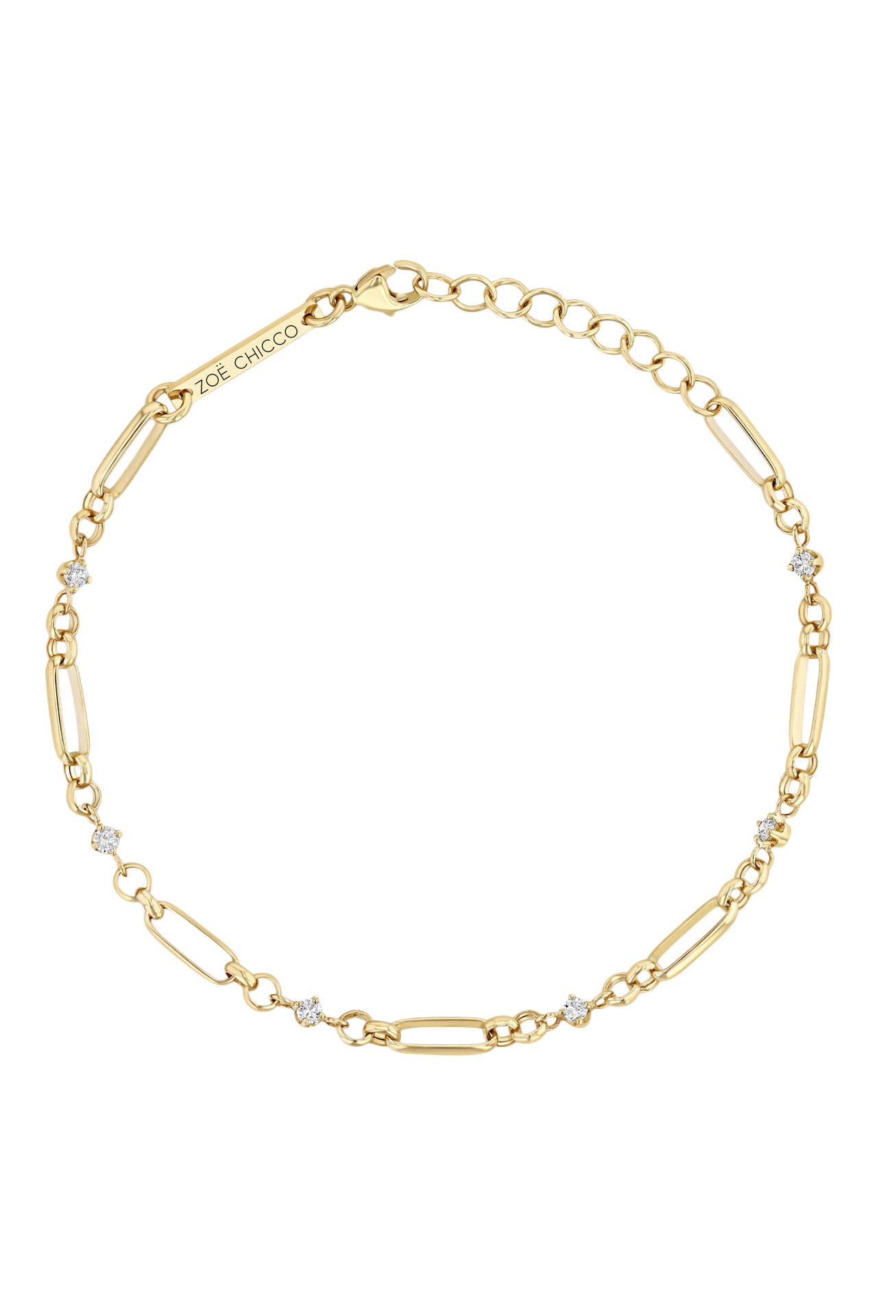 Zoe Chicco Linked Prong Diamond & Medium Paperclip Rolo Chain Bracelet in 14k Yellow Gold