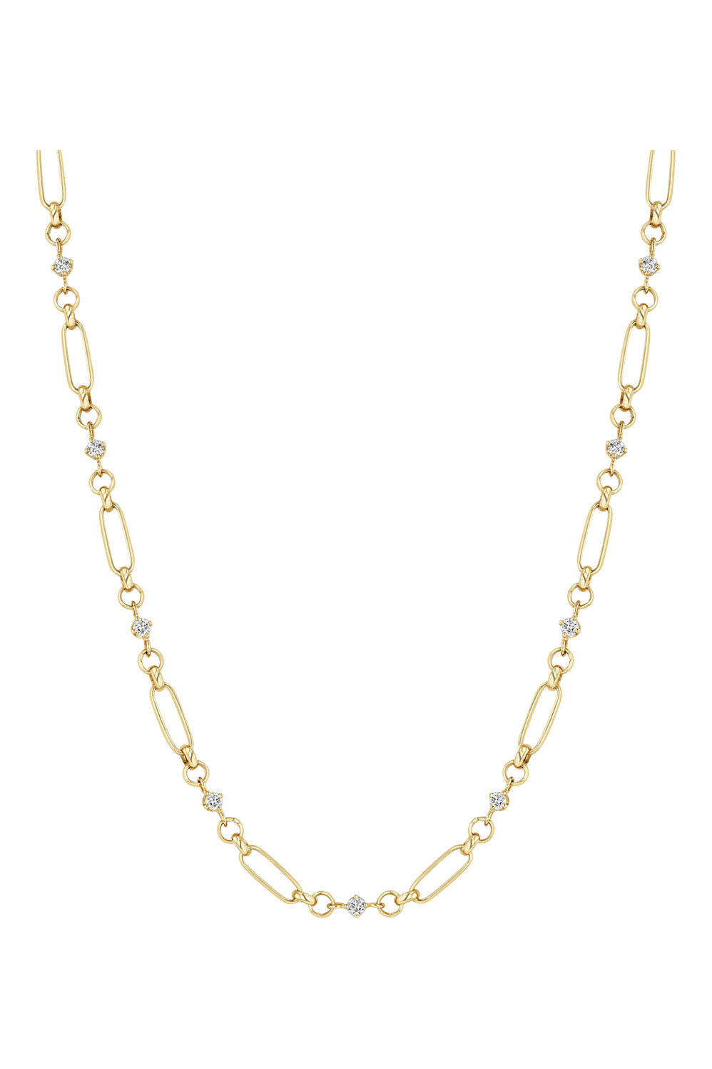 Zoe Chicco Linked Prong Diamond & Medium Paperclip Rolo Chain Necklace in 14k Yellow Gold