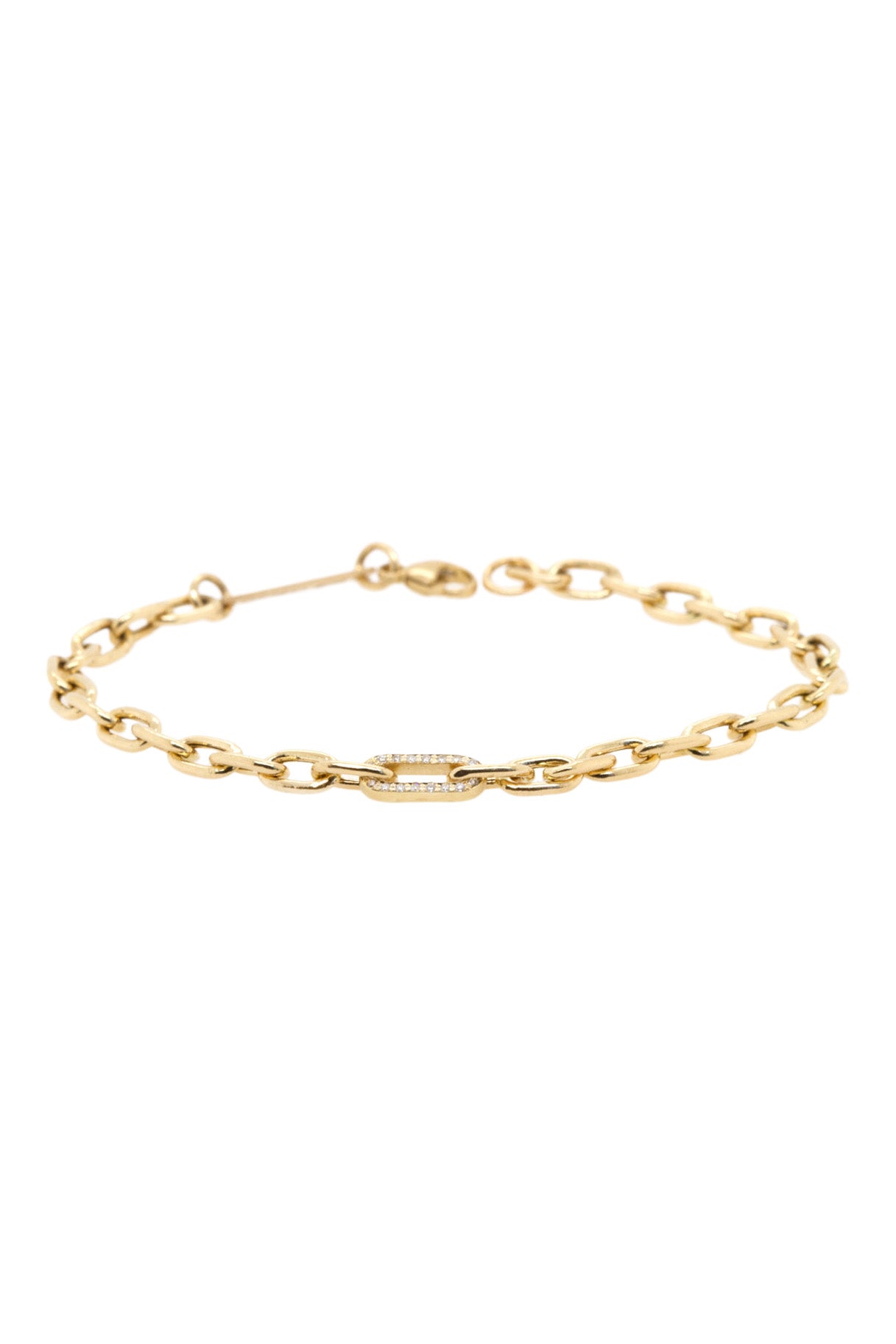 Zoe Chicco Medium Square Oval Chain Bracelet with Pavé Diamond Link in 14k Yellow gold