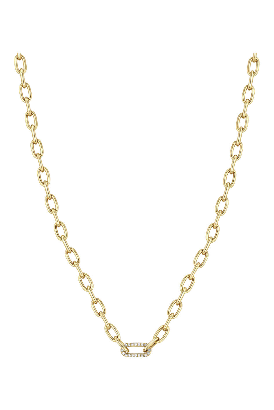 Zoe Chicco Medium Square Oval Chain With Pavé Diamond Link Necklace in 14k Yellow Gold