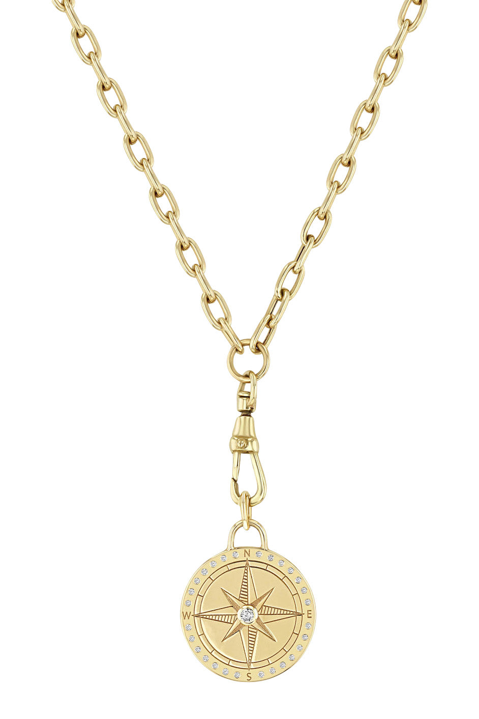 Zoe Chicco Medium Compass Medallion Chain with Clasp Necklace in 14k Yellow Gold