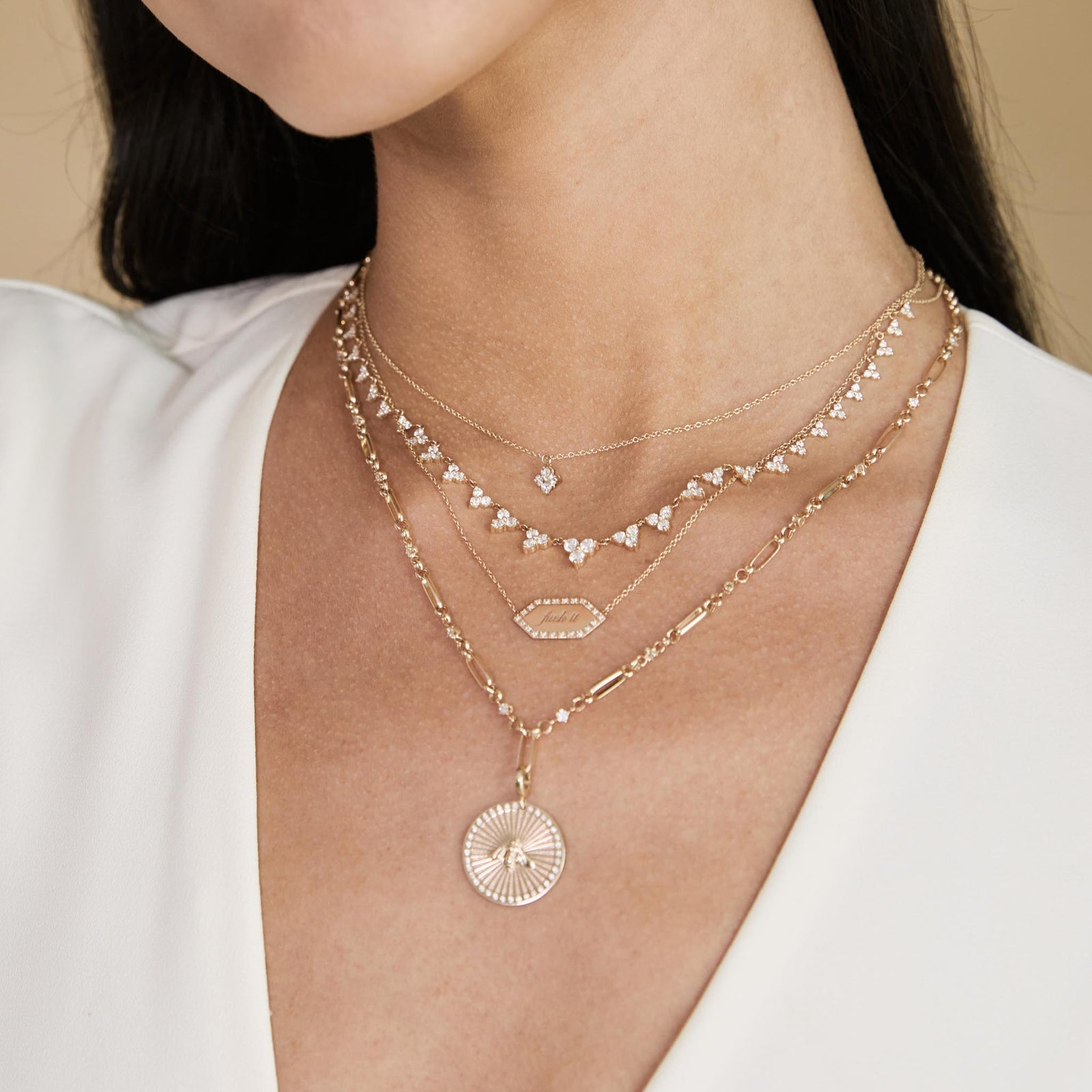 Zoe Chicco 14k Prong Diamond Quad Necklace
 in Yellow Gold