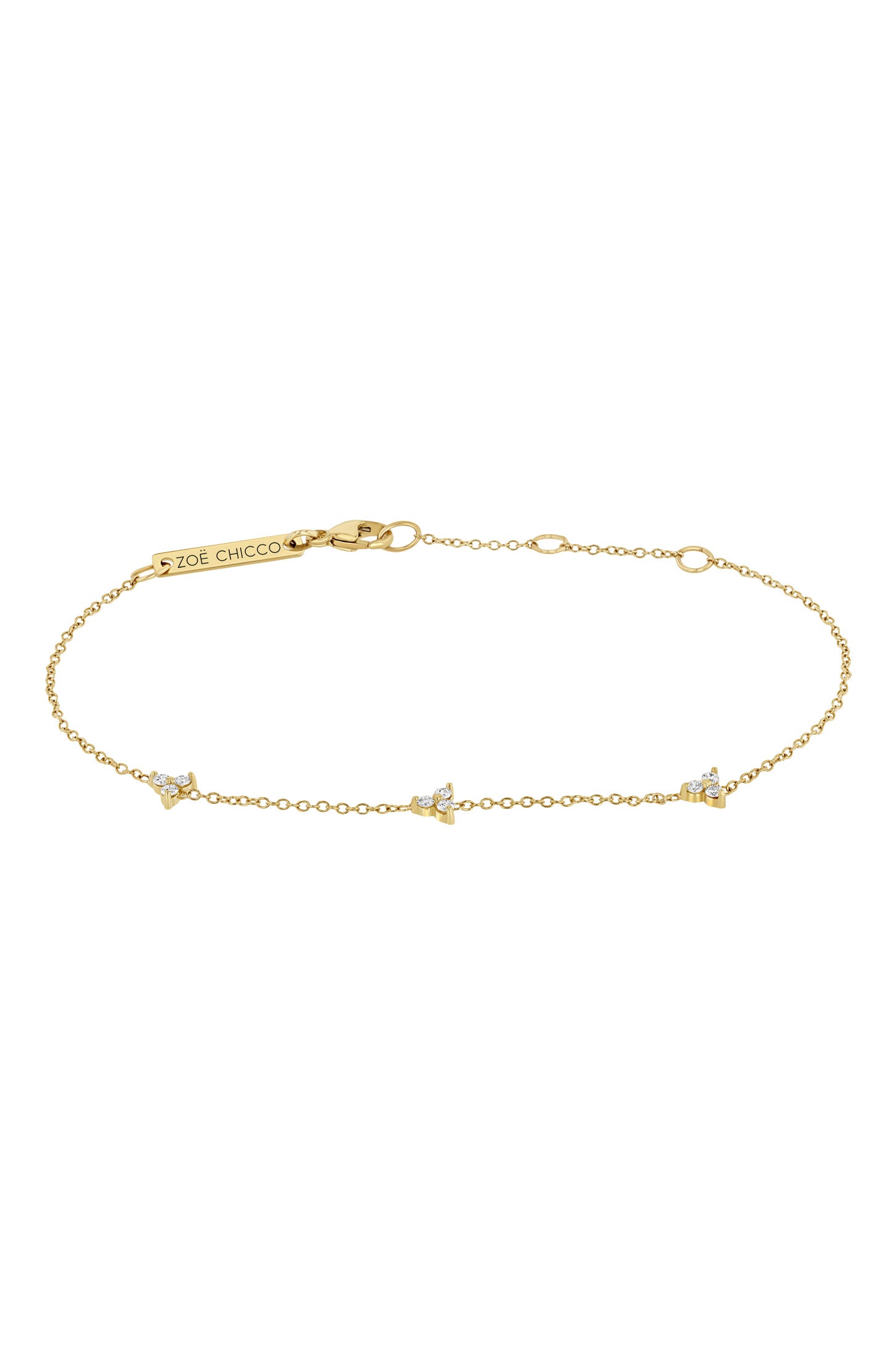 Zoe Chicco 3 Diamond Trio Station Bracelet in 14k Yellow Gold