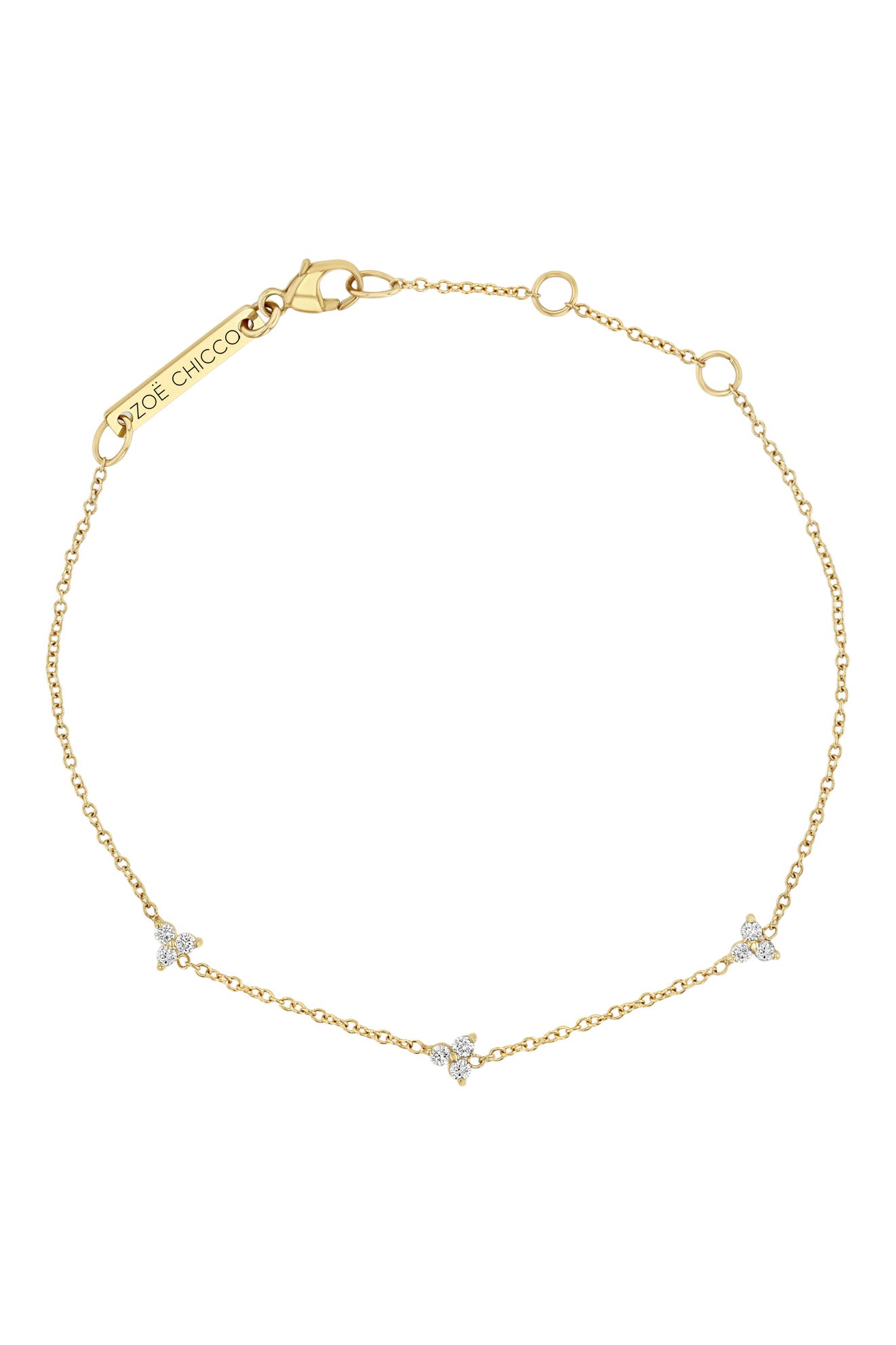 Zoe Chicco 3 Diamond Trio Station Bracelet in 14k Yellow Gold