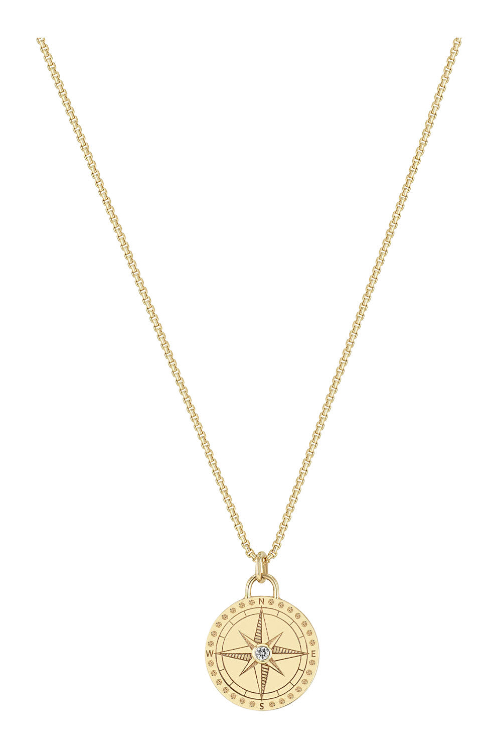 Zoe Chicco Small Compass Medallion Box Chain Necklace in 14k Yellow Gold
