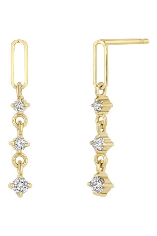 Zoe Chicco Paperclip Link & 3 Graduated Diamond Drop Earrings in 14k Yellow Gold