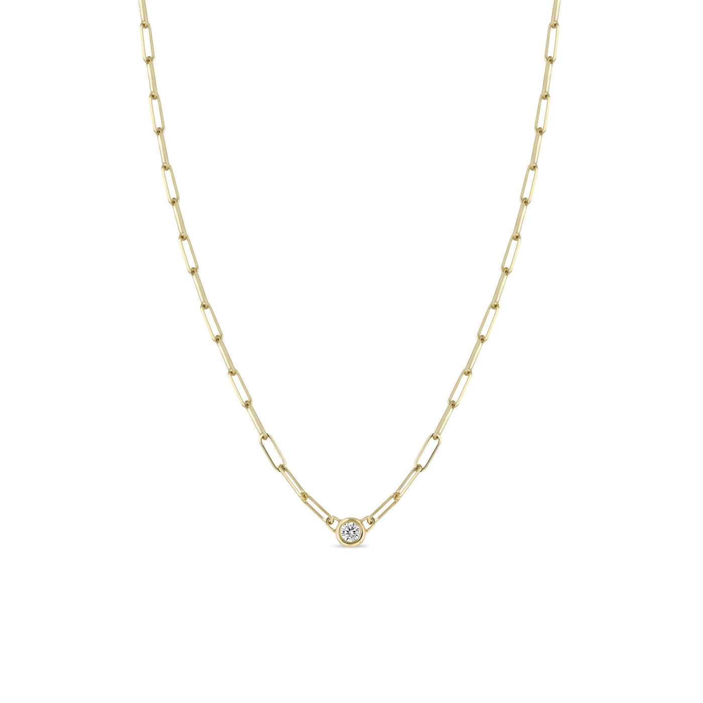 Zoe Chicco 14k Floating Diamond Small Paperclip Chain Necklace in Yellow Gold