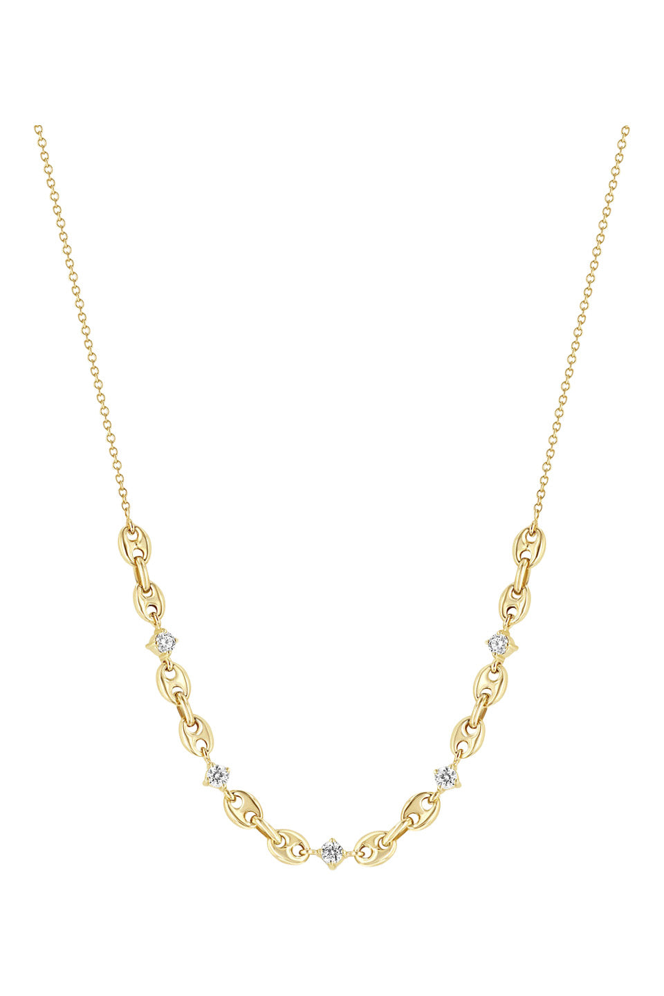 Zoe Chicco 5 Prong Diamond Small Puffed Mariner Station Necklace in 14k Yellow Gold