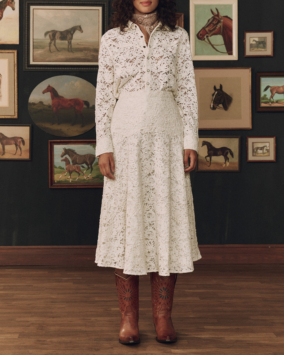 The Great x Stetson The Relic Lace Western Shirt in Cream