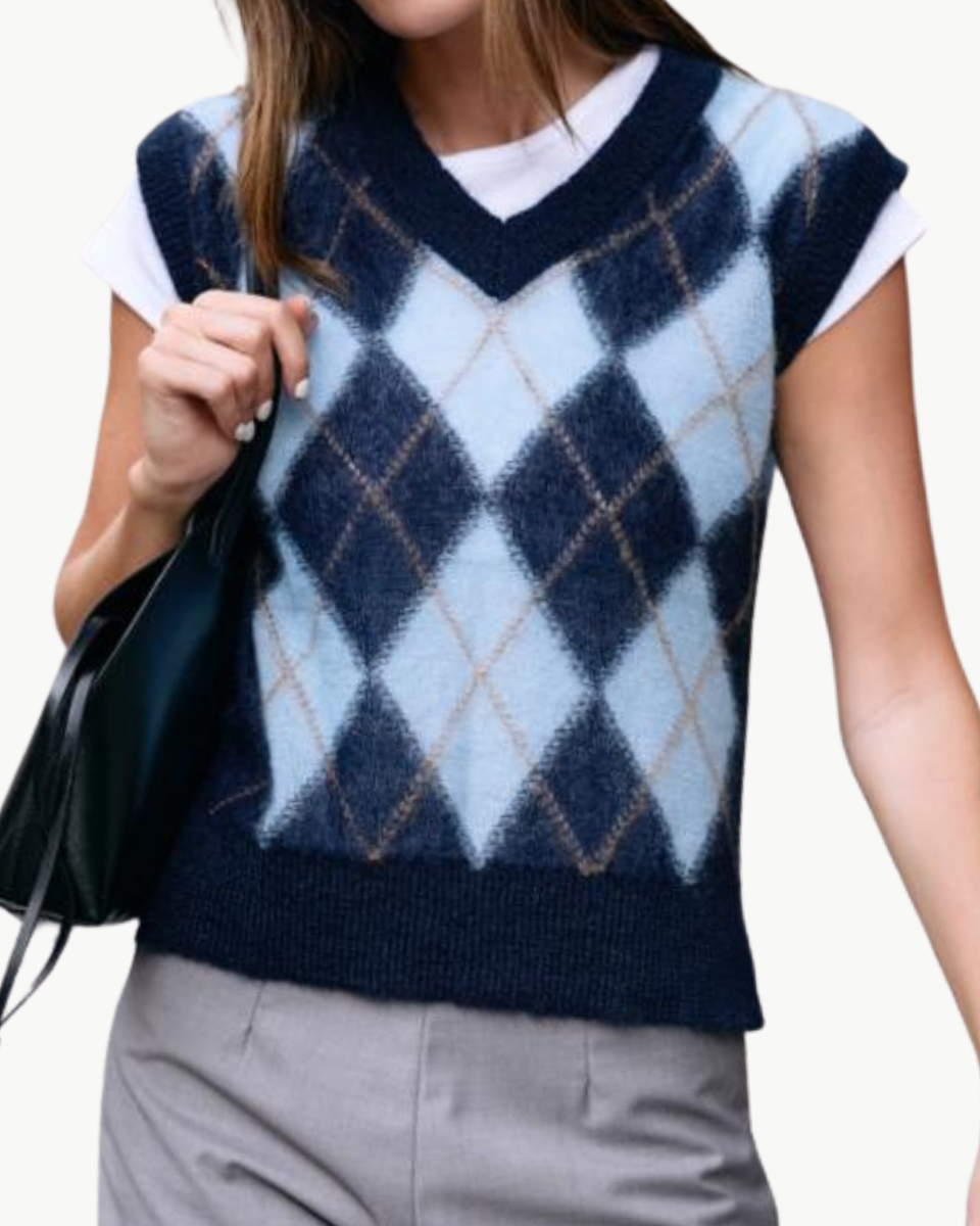 White & Warren Mohair Luxe Argyle Vest