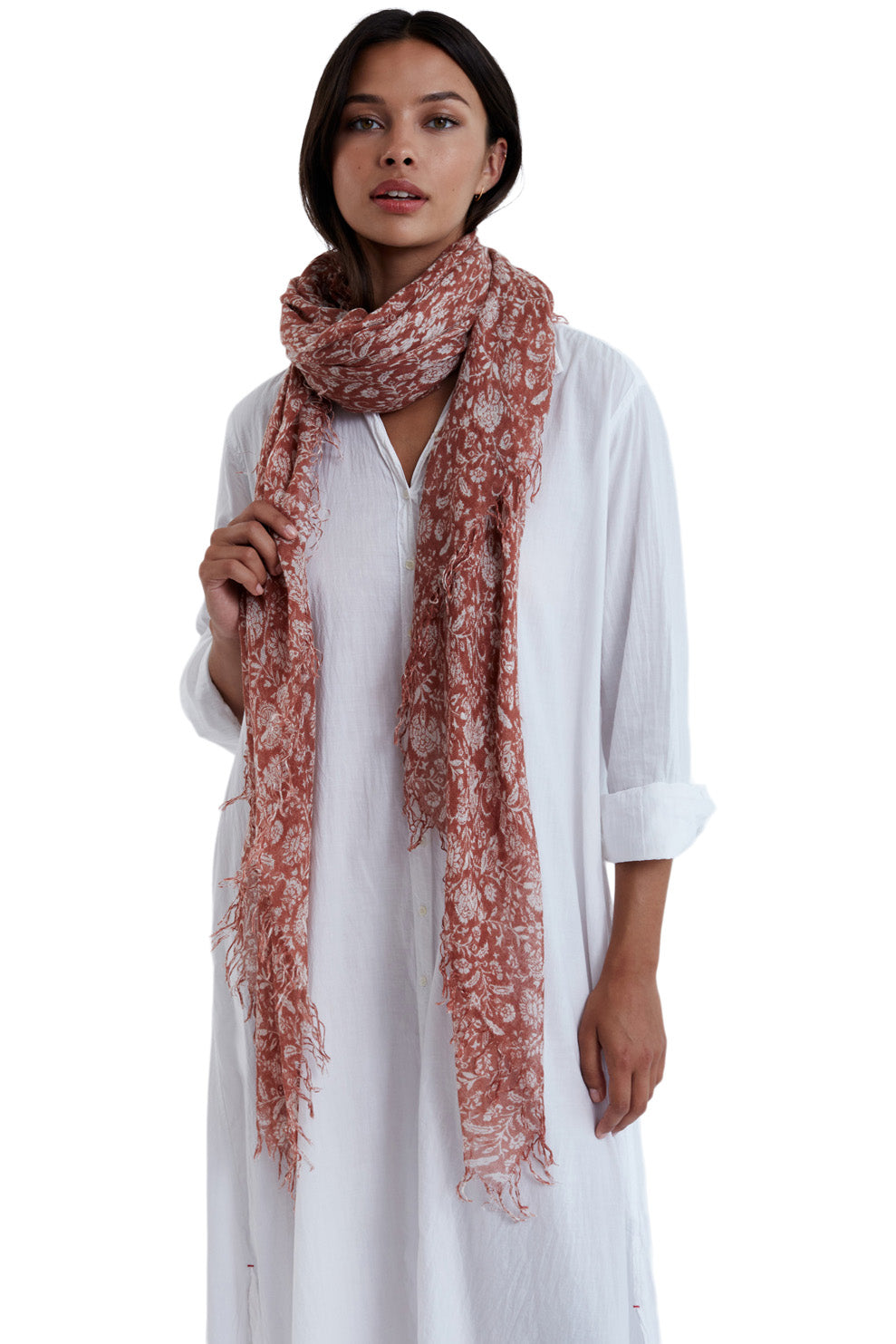 Chan Luu Floral Cashmere and Silk Scarf in Sequoia