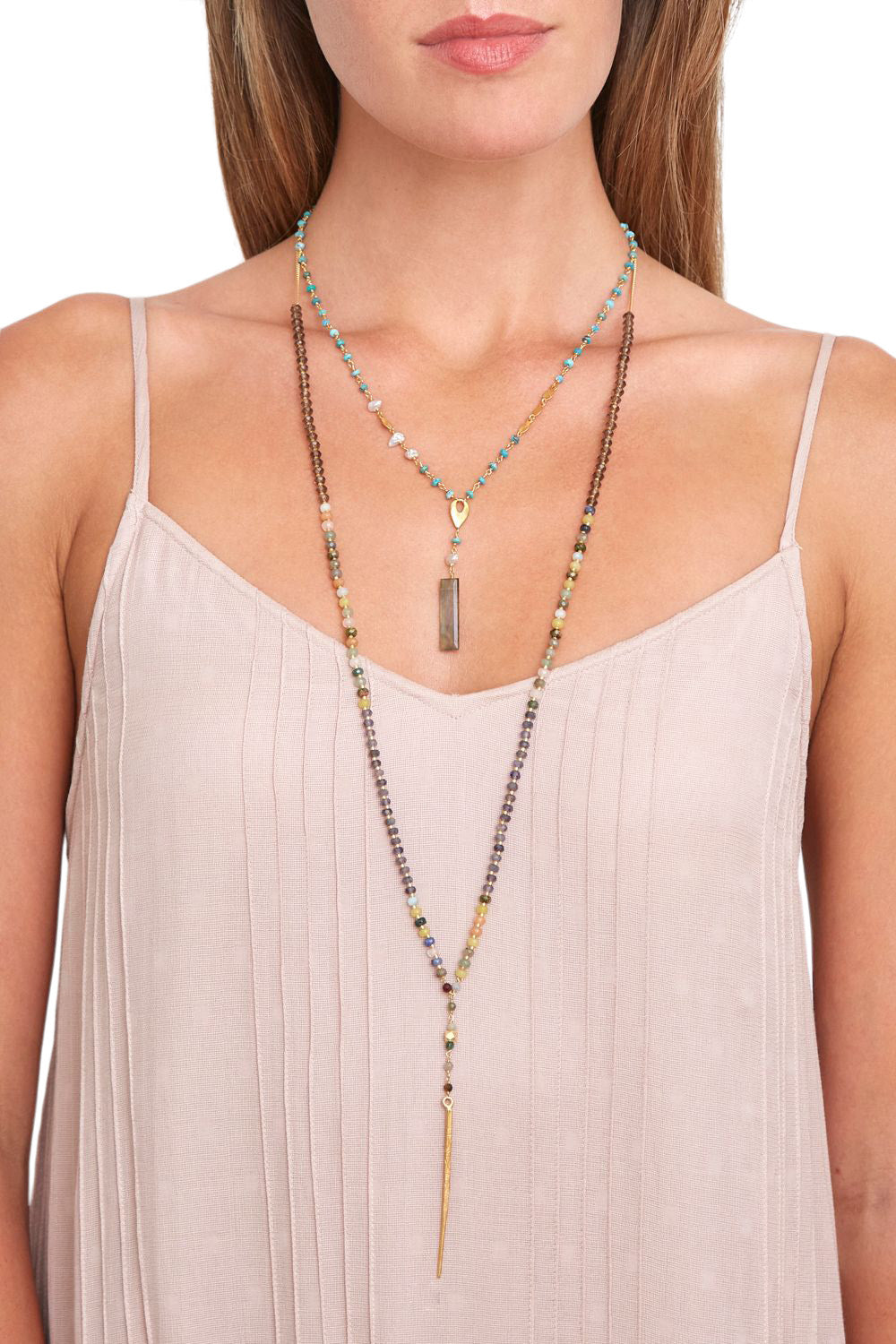 Chan Luu Beaded Dagger Necklace in Yellow Gold