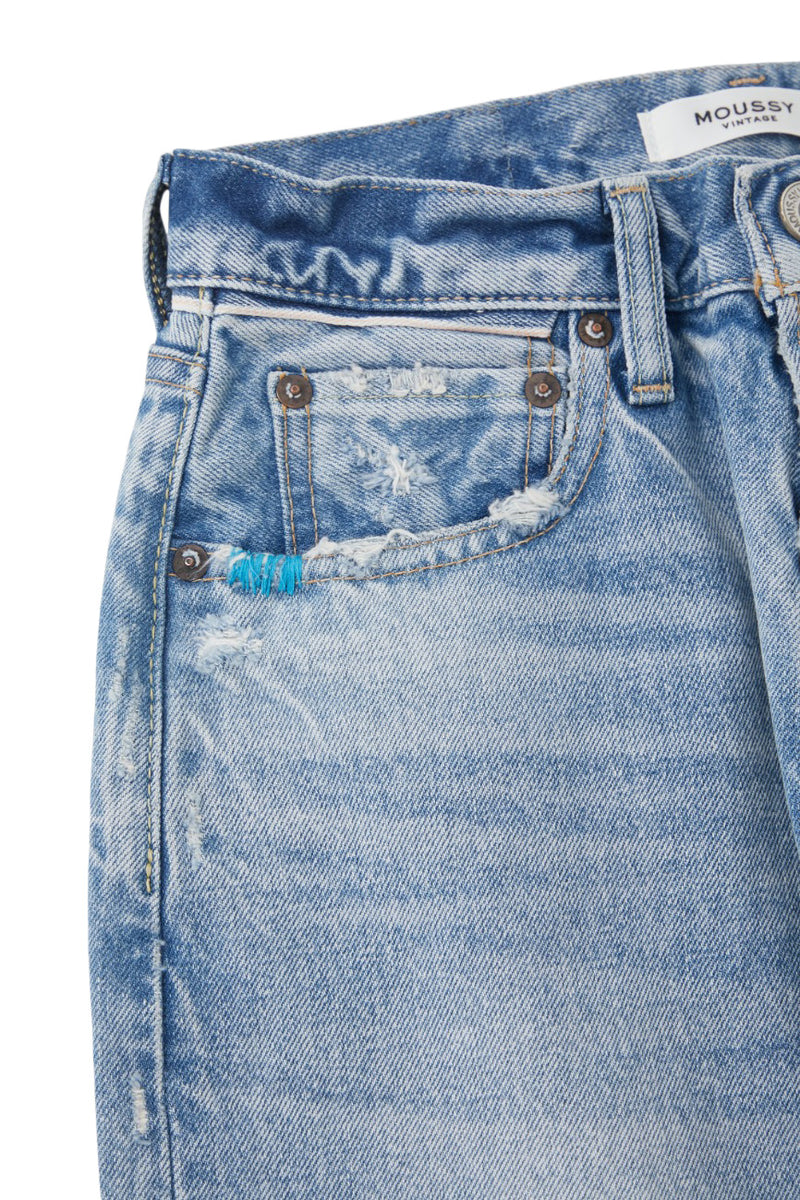 Moussy Denim Brighton Wide Straight Jeans in Light Blue