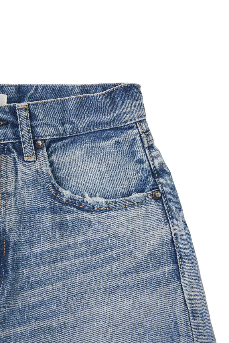 Moussy Denim Pelion High Waisted Shorts in Blue