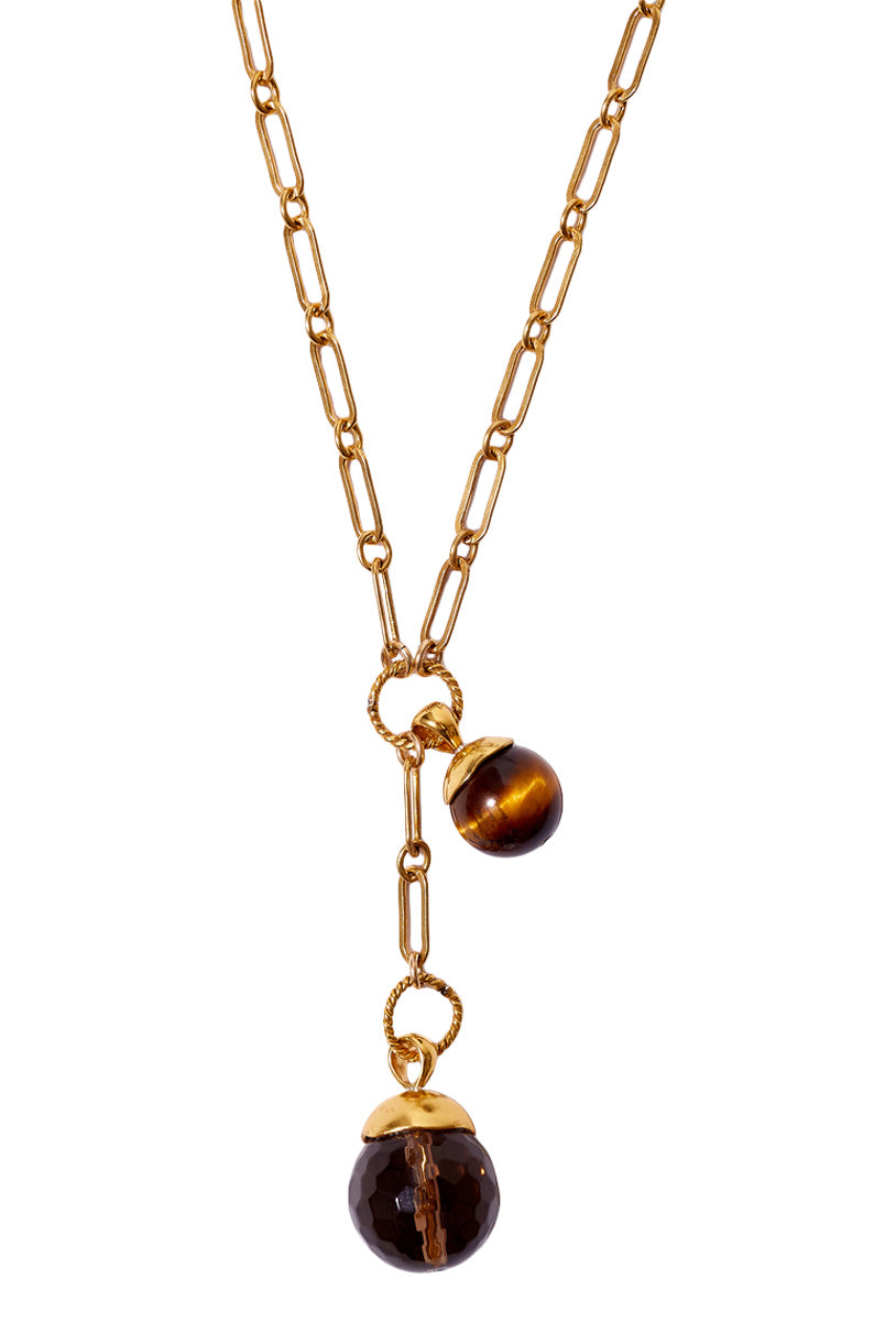 Chan Luu Gold Dipped Charm Necklace in Smokey Quartz Mix