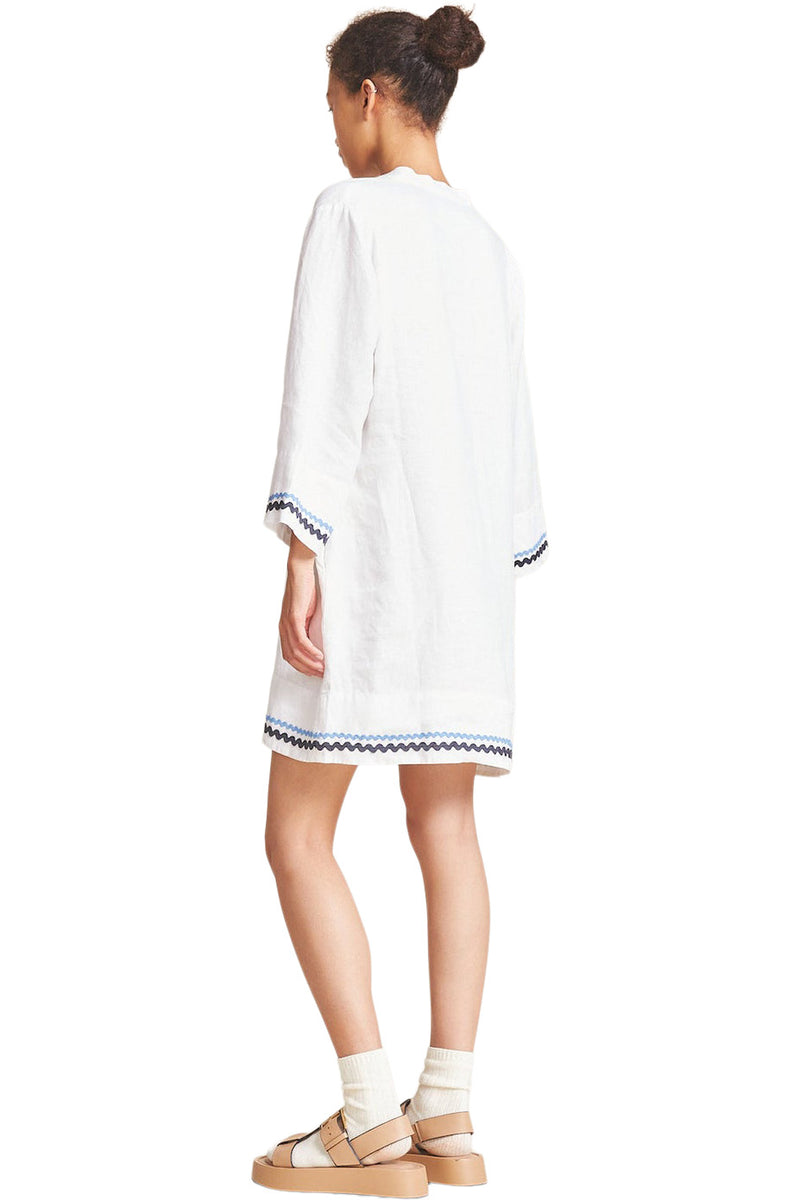 Trovata Birds of Paradis Lucca Shift Dress in White with Ric Rac