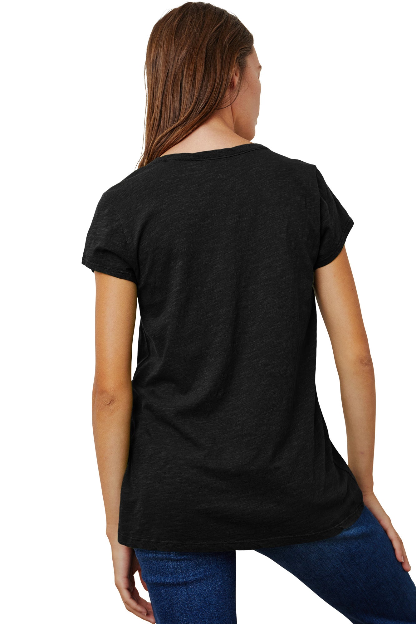 Velvet Kira Short Sleeve Soft V-neck Tee in Black