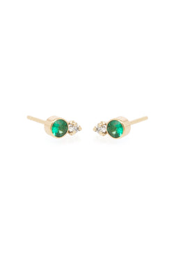 Zoe Chicco 14K Mixed Emerald and Diamond Prong Studs