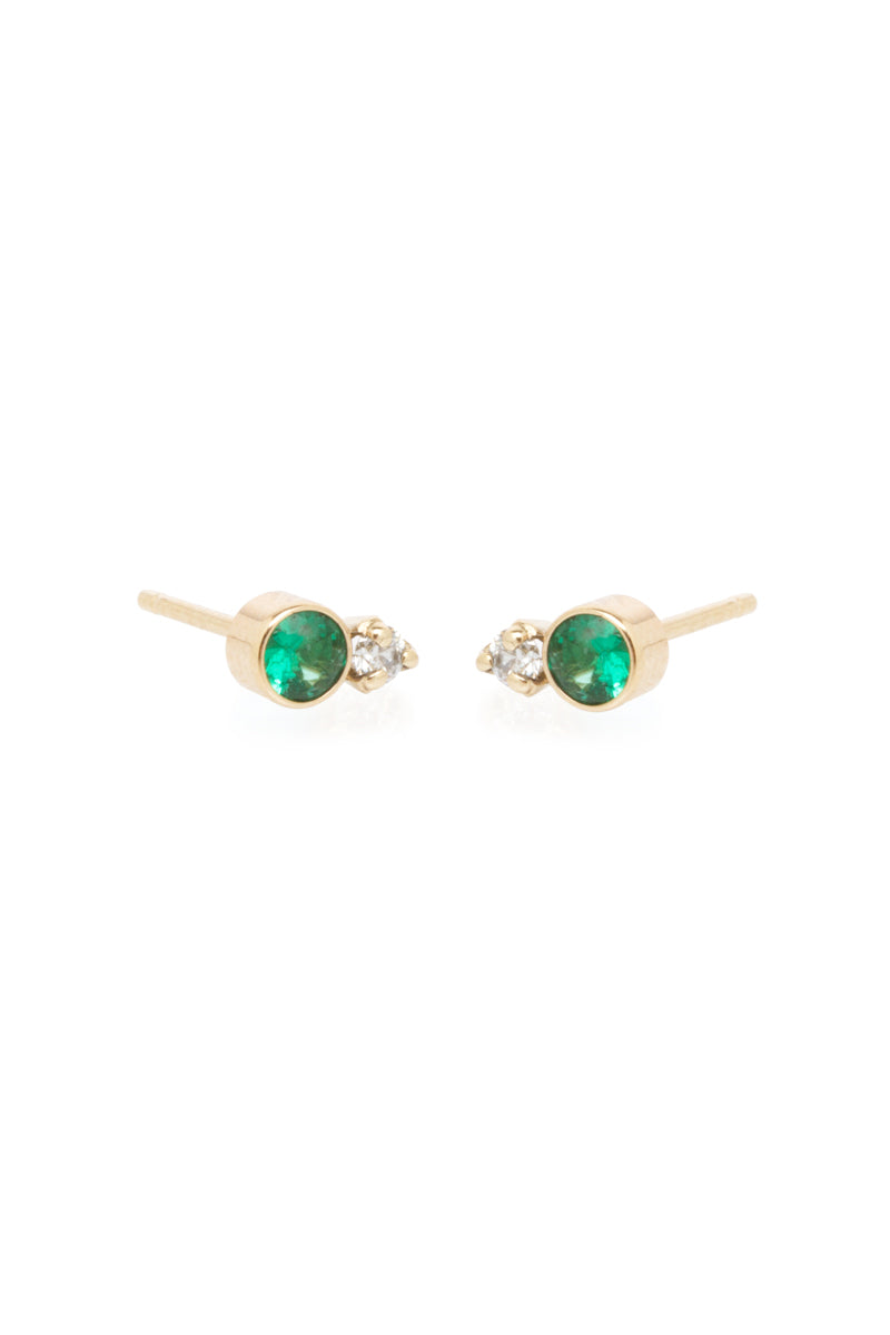 Zoe Chicco 14K Mixed Emerald and Diamond Prong Studs